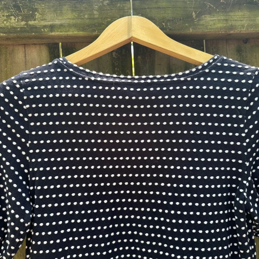 LOFT Navy Blue White Polka Dot‎ Textured Jacquard Short Sleeve Sz Small Nautical